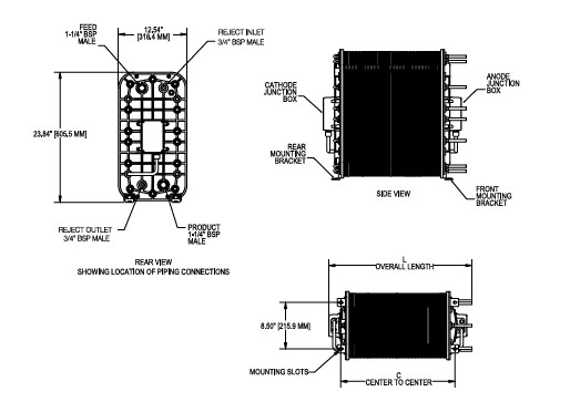 IonPure W3T17312 IP-LXM30Z-4 MK2/MK3 Modulo di elettrodeionizzazione industriale Flusso 3.4m3/H ((15.0gpm/Ft2) 4-11pH